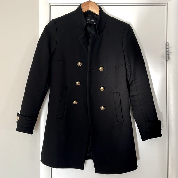 Zara dark navy coat with gold buttons - Picture 1 of 4